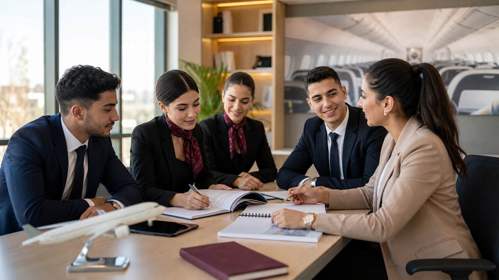 Aspiring cabin crew candidates preparing service standards and interview skills in Morocco